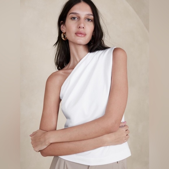 NWT Banana Republic One Shoulder Cotton White Tank Size XL. - Picture 2 of 8